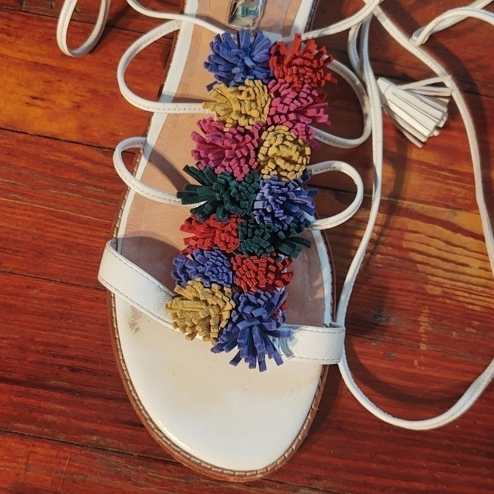Halogen Lace Up Strappy Rainbow Pom-Poms Sandals Sz 8.5 - Picture 3 of 9